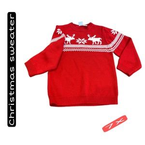 Reindeer Deer Red Round Neck  Acrylic Christmas Sweater Girls7x GREEN DOG 3*25
